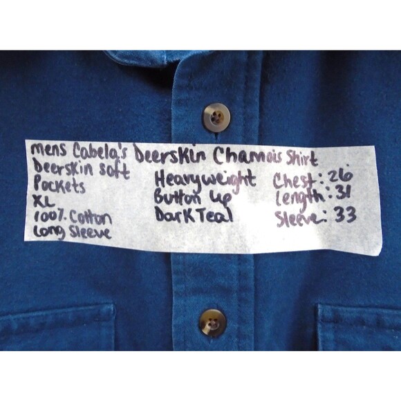 Cabela’s Deerskin Soft Chamois Mens Size XL Tall Button Shirt Dark Teal - Picture 4 of 8
